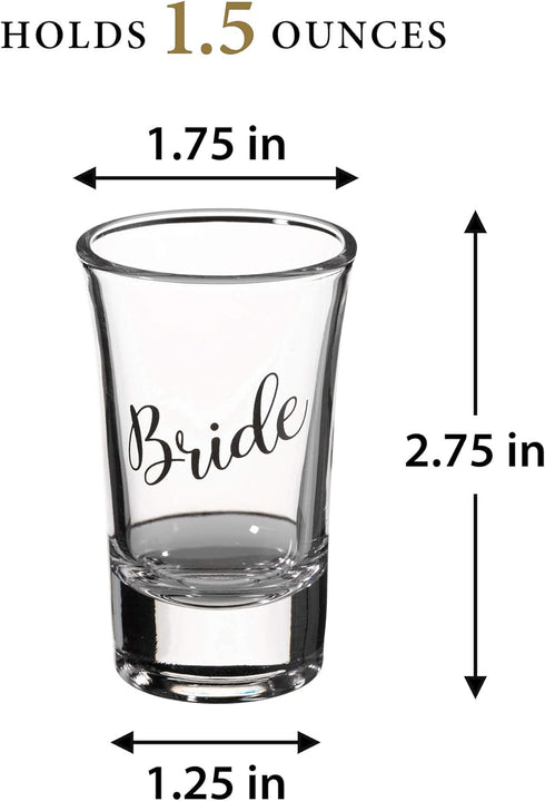 Lillian Rose Bride, Groom, Maid of Honor, and Best Man Shot Glass Set, Clear, 1.5oz